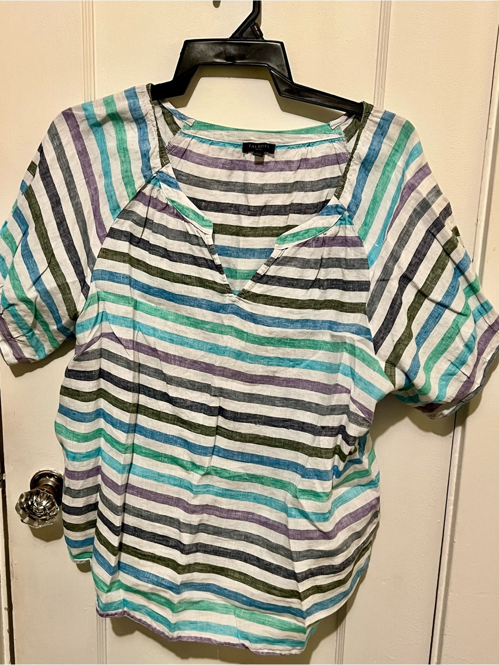 Talbots Striped Short-Sleeve Tunic in Teal, Blue, Gray & Purple